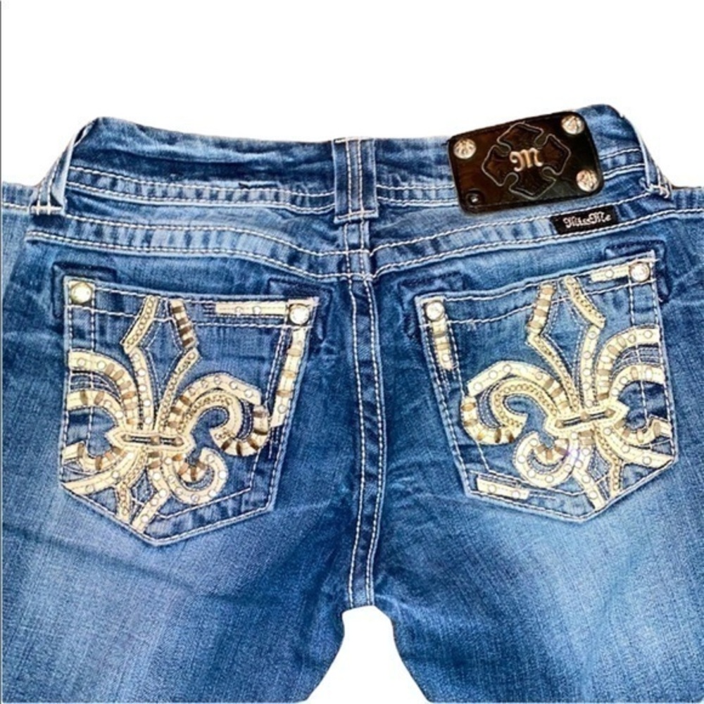 Miss Me Blue Jeans with Gold Embellishments